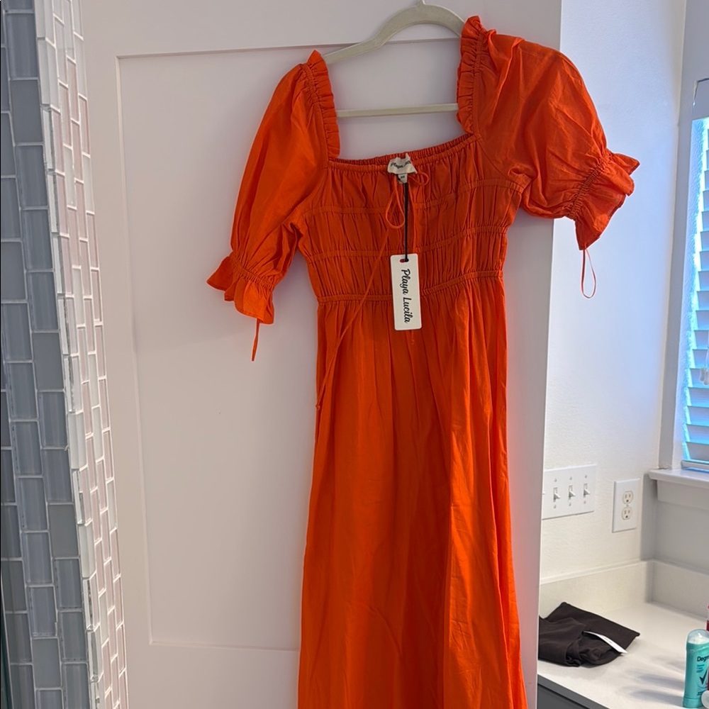 NWT Playa Lucila Orange Smocked Dress - size XS